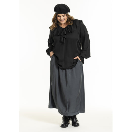 Gozzip Bluse Tunika mit Vollant schwarz   42 44 46 48 50 52 54 56