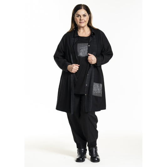 Gozzip Bluse Blusenjacke Black Edition mit grauen Effekten 42 44 46 48 50 52 54 56