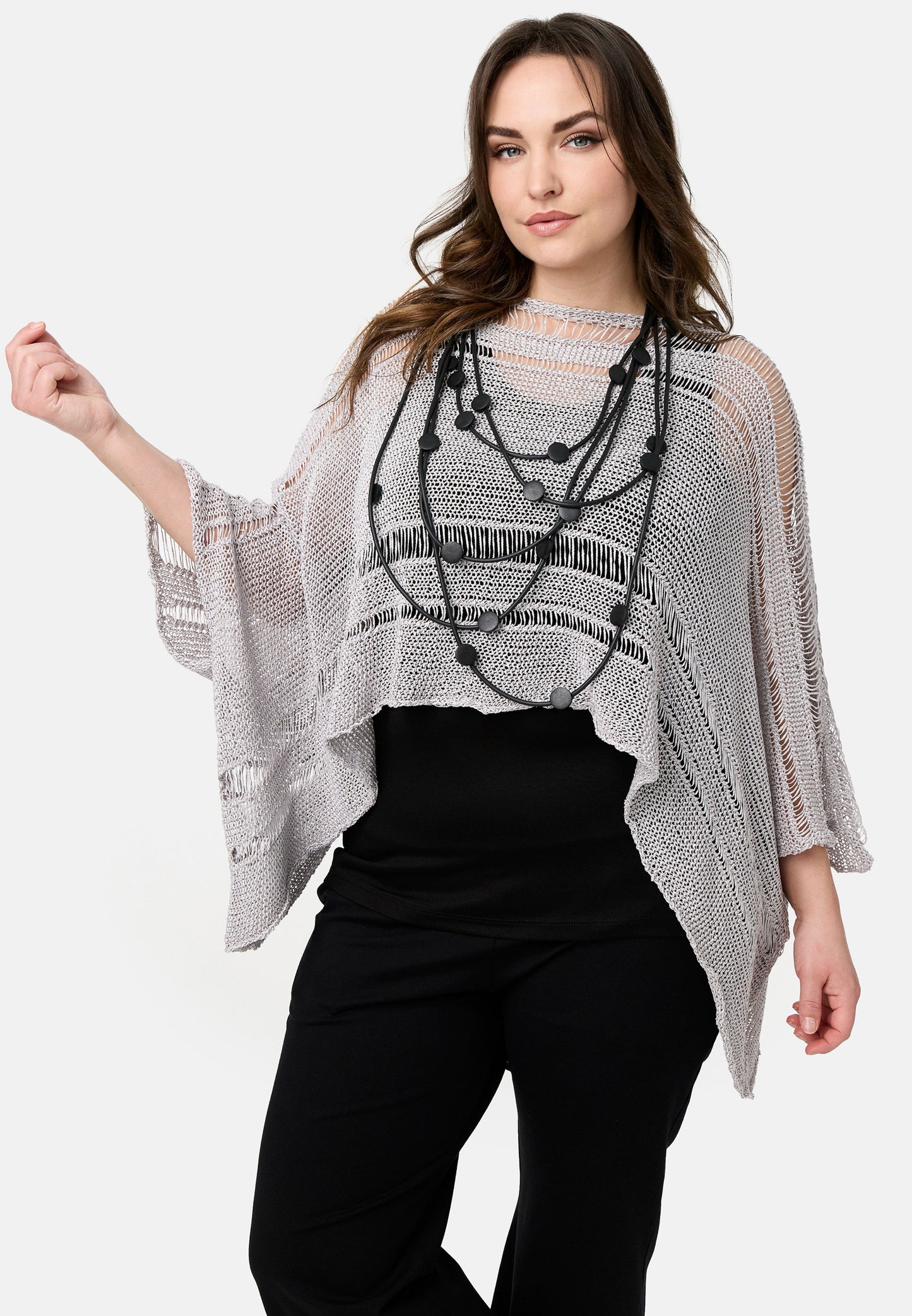 Amandine Stricküberwurf Pullover A2605 Grau Salz&Pfeffer Kastenform 42 44 46 48 50 52 54 56 58 60