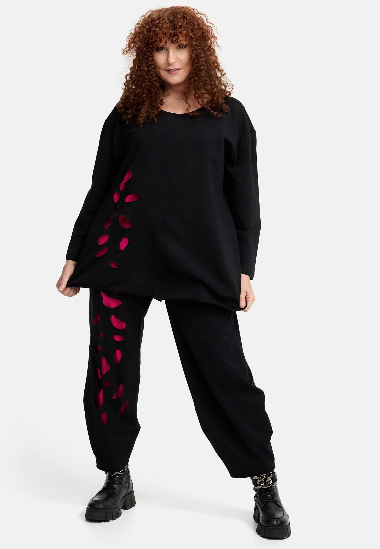 DYB Shirt Laser Cut Schwarz Pink große Größen – Nickis XXL Fashion – Ansicht 4
