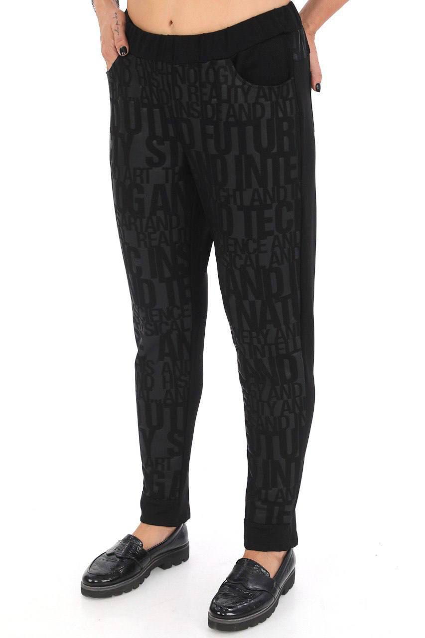 Divas Planet Hose im Joggingstyle Schwarz mit Word-print Gr. 42 44 46 48 50 52