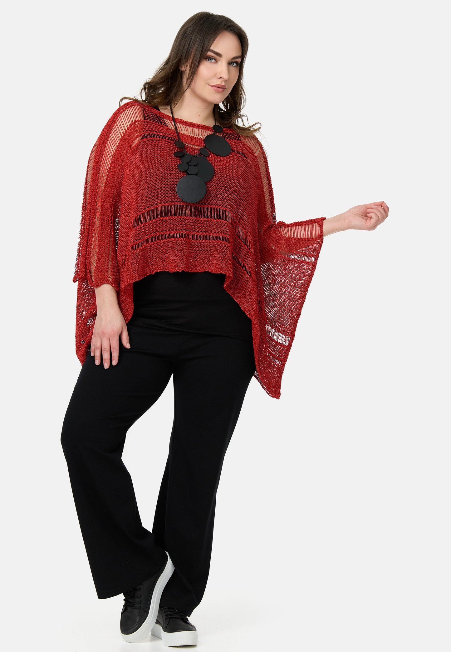 Amandine Stricküberwurf Pullover A2605 Rot Kastenform 42 44 46 48 50 52 54 56 58 60