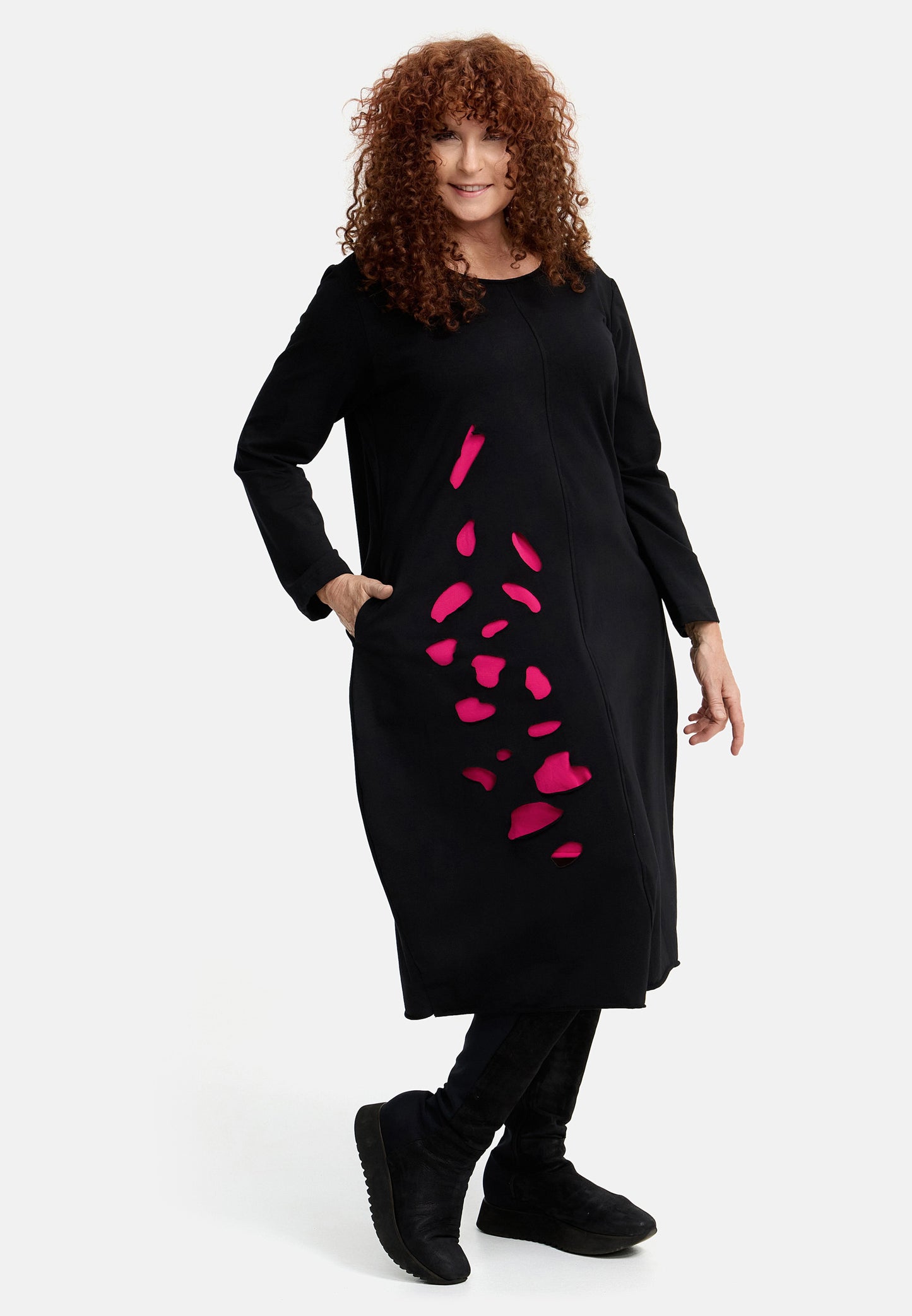 DYB Kleid Laser Cut Schwarz Pink 40 42 44 46 48 50 52 54 56