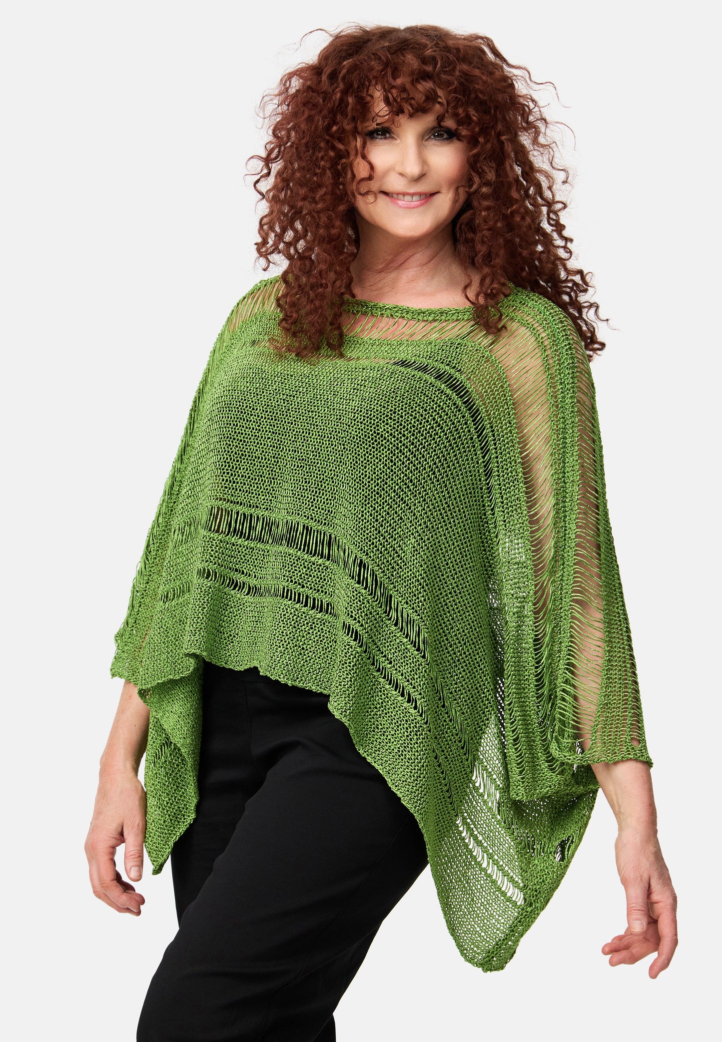 Amandine Stricküberwurf Pullover A2605 Kiwi Grün Kastenform 42 44 46 48 50 52 54 56 58 60