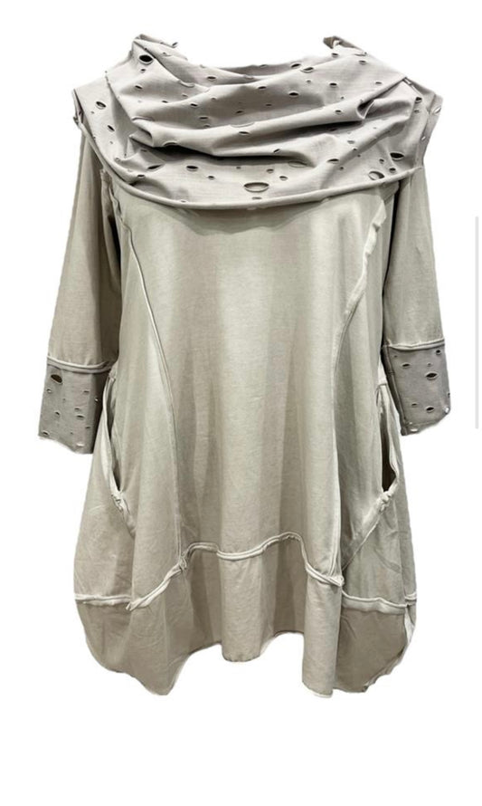 Vincenzo Allocca Tunika sand A-Form mit cut out  weiter Kragen 40 42 44 46 48 50 52 54 56 58 60 62