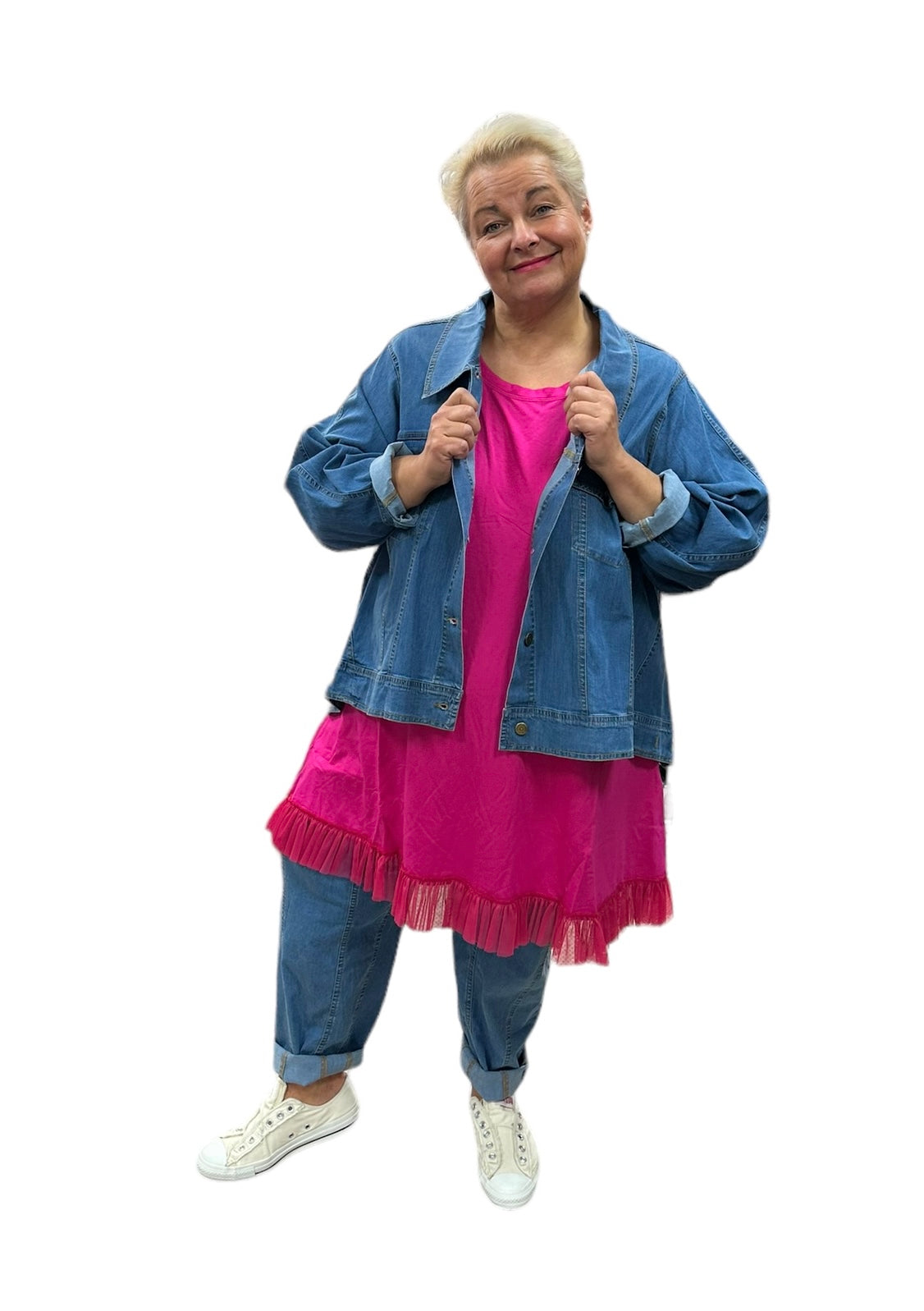 DYB Jeansjacke A-Form Tencel Blau Lagen Look 44 46 48 50 52 54 56 58