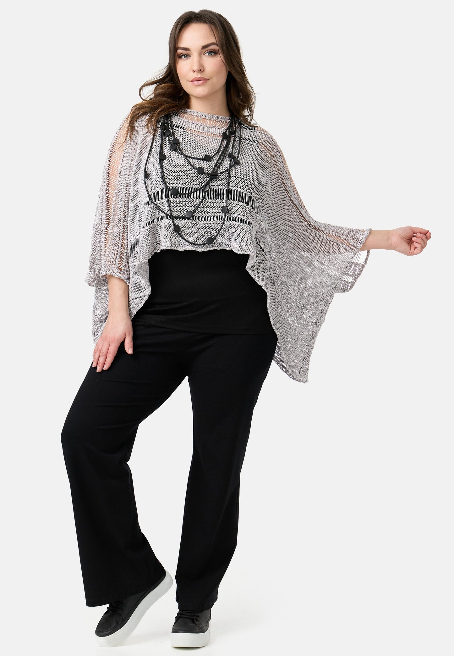 Amandine Stricküberwurf Pullover A2605 Grau Salz&Pfeffer Kastenform 42 44 46 48 50 52 54 56 58 60