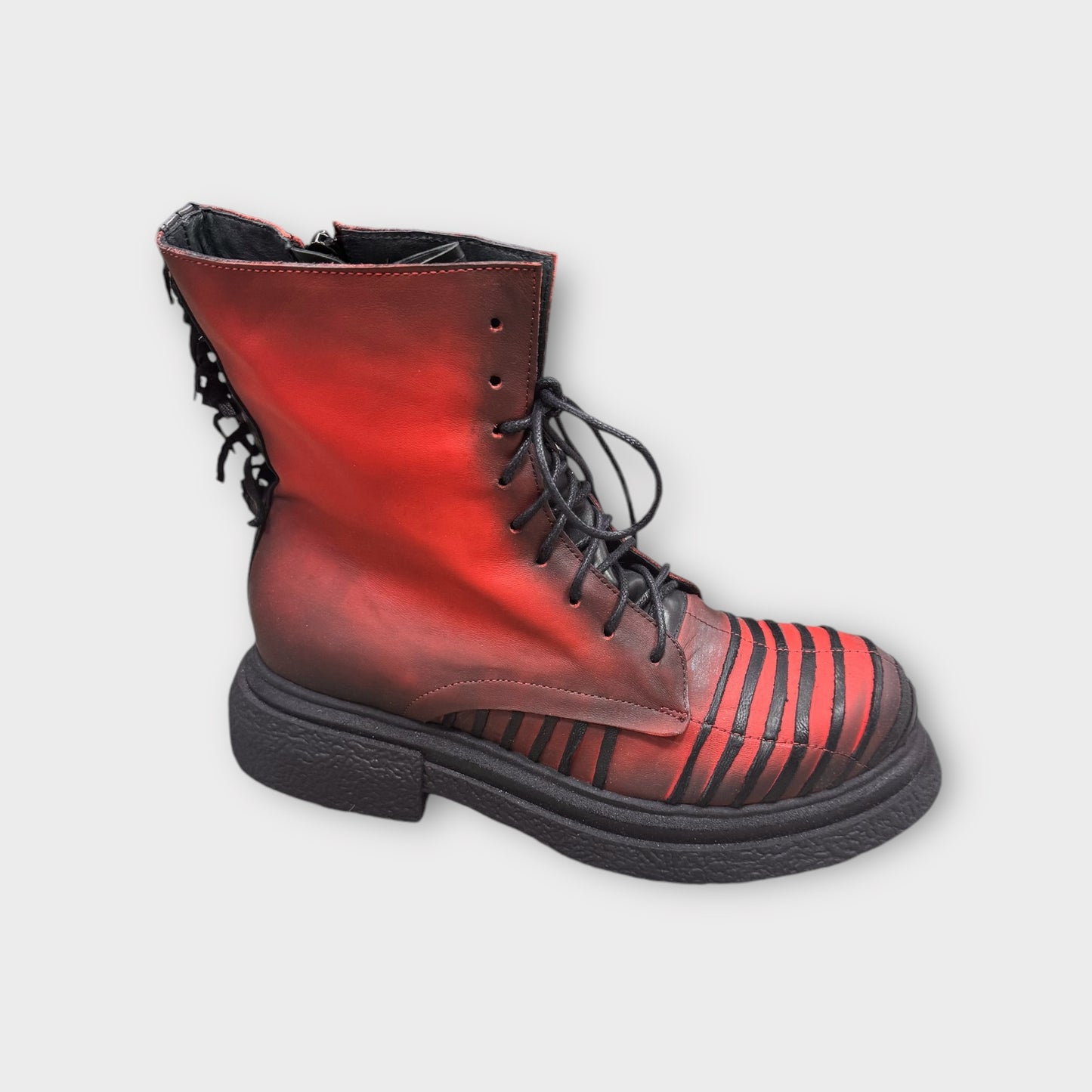 Papucei Schuhe rot schwarz Boots Stiefelette mit Fransen 38 39 40 41 42