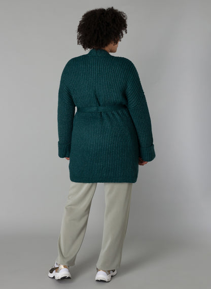 Yesta Strickjacke petrol oder lindgrün mit Bindegürtel 44 46 48 50 52 54 56 58