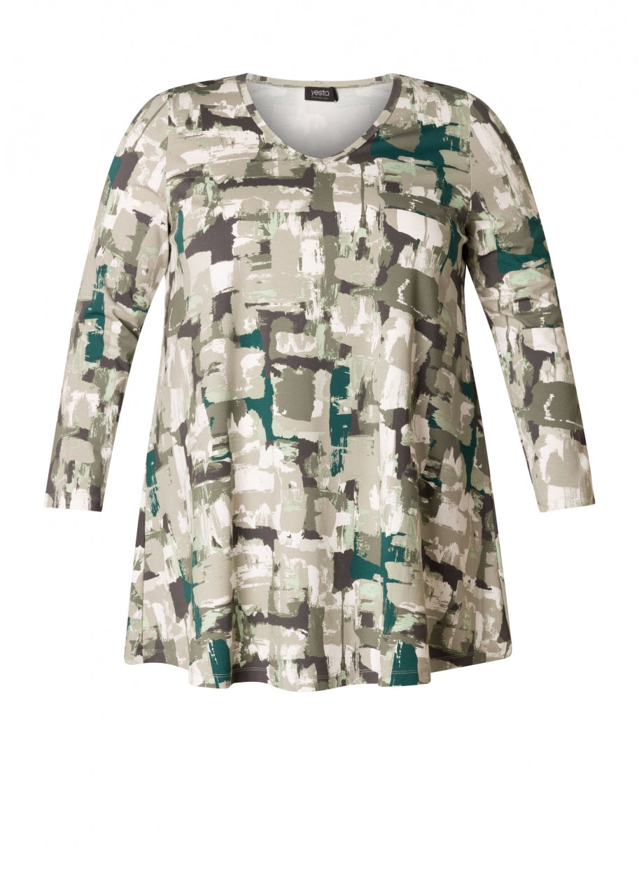 Yesta Shirt A-Form grün weiß grau langarm 44 46 48 50 52 54 56 58 60