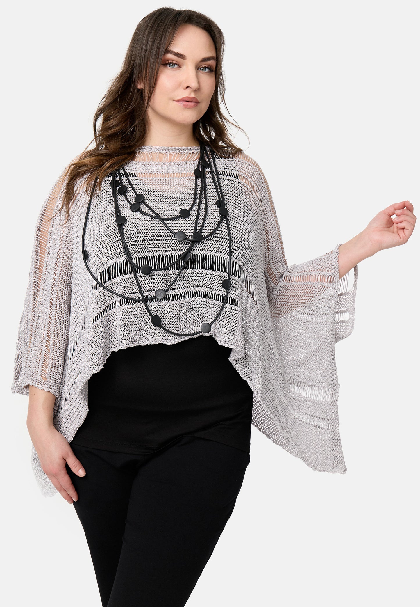 Amandine Stricküberwurf Pullover A2605 Grau Salz&Pfeffer Kastenform 42 44 46 48 50 52 54 56 58 60