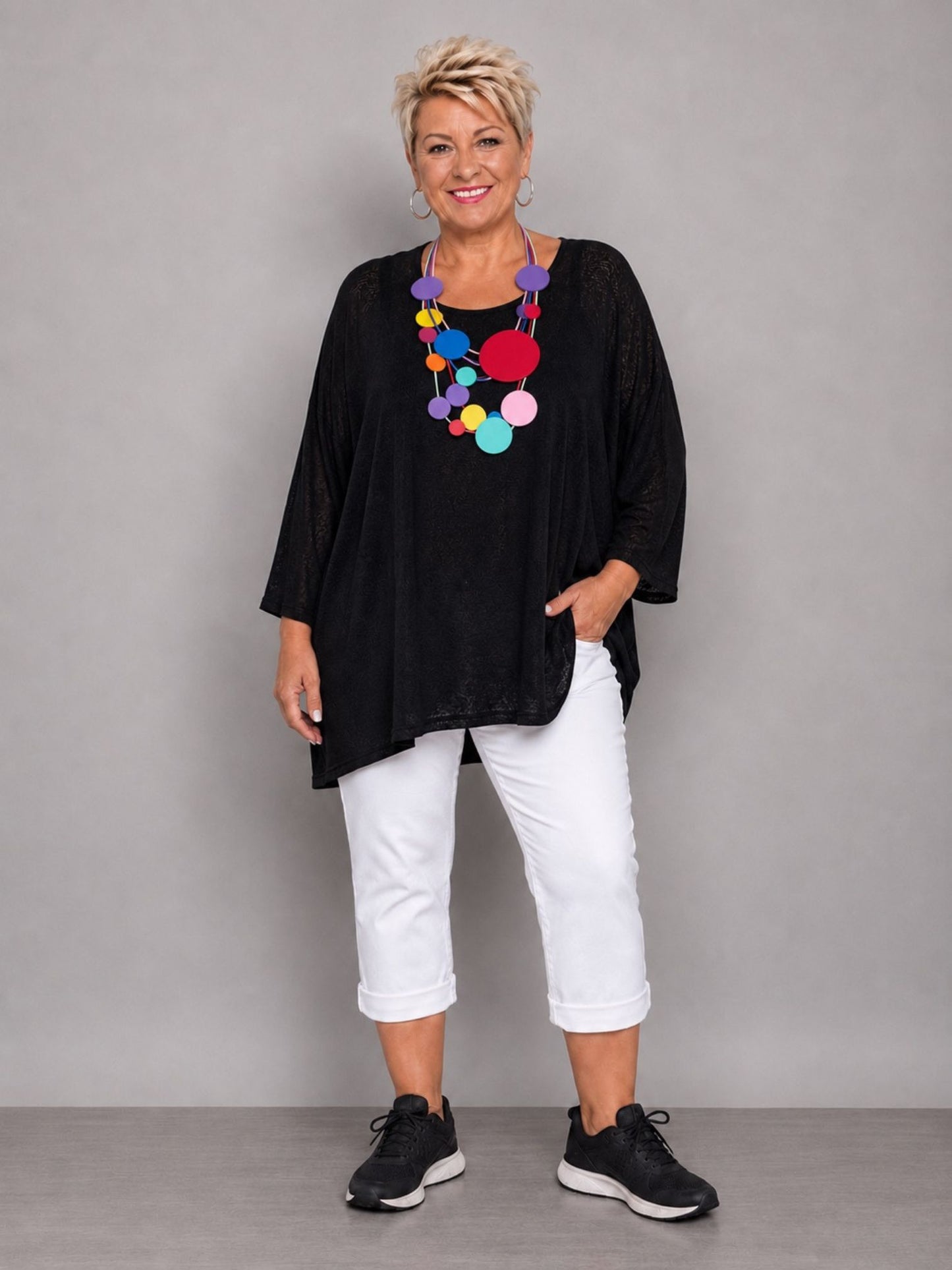 AKH Fashion Oversize Feinstrick-Shirt Neon – Einheitsgröße 44–62, Neongrün / Neonpink / Neongelb / Schwarz / Weiß