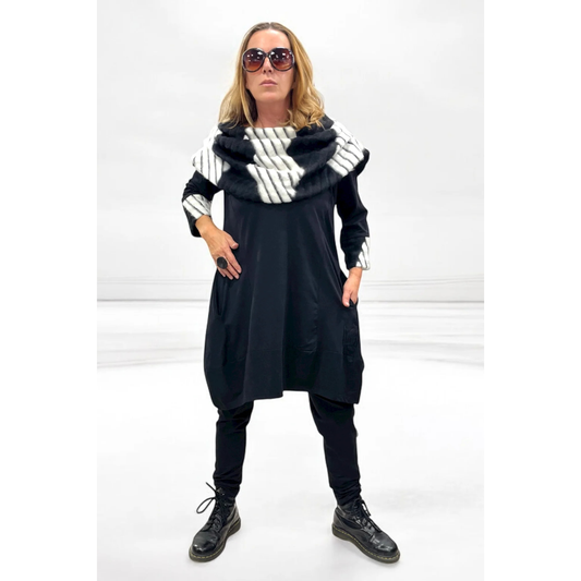 Vincenzo Allocca Kleid mit Wollkragen schwarz mit weiß 44 46 48 50 52 54 56 58 60 62