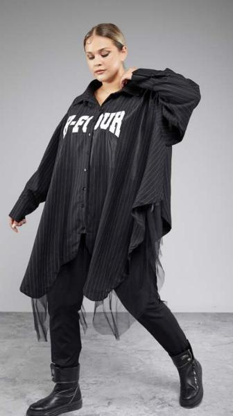 H4 Hemdbluse Nadelstreifen schwarz weiß oversize Look Einheitsgrösse  48 50 52 54 56 58 60