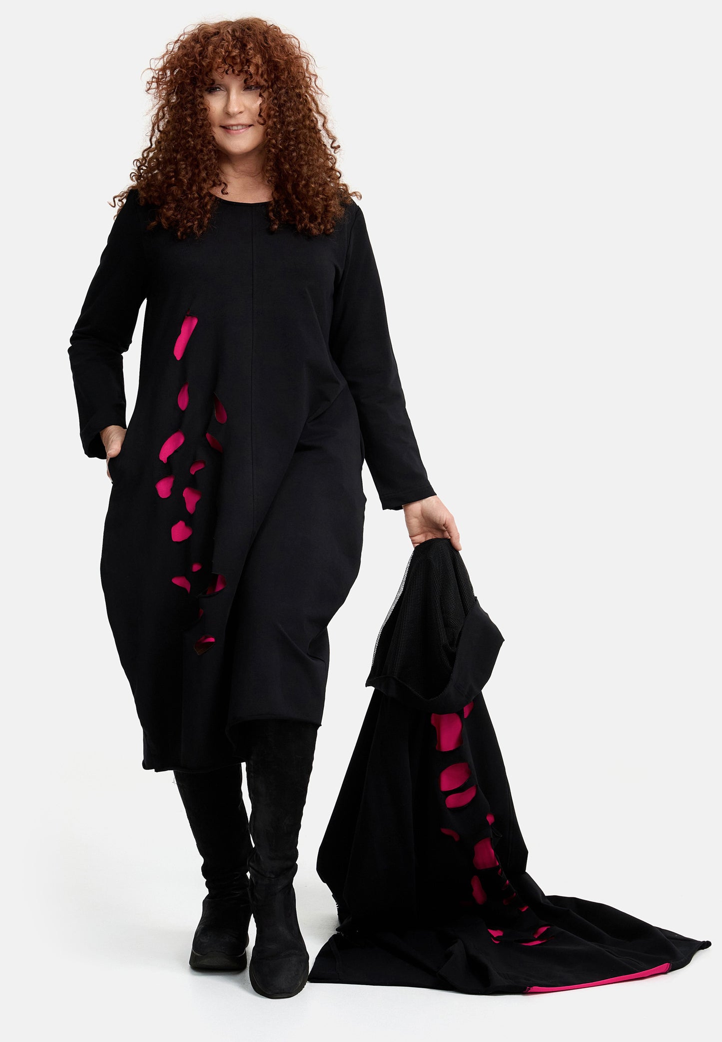 DYB Kleid Laser Cut Schwarz Pink 40 42 44 46 48 50 52 54 56