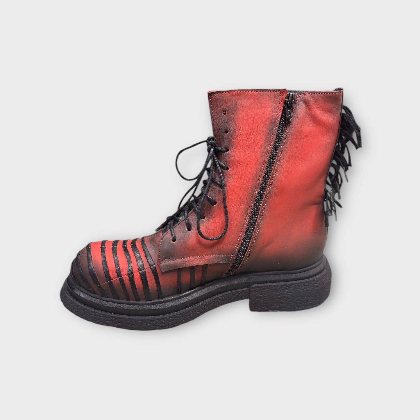 Papucei Schuhe rot schwarz Boots Stiefelette mit Fransen 38 39 40 41 42