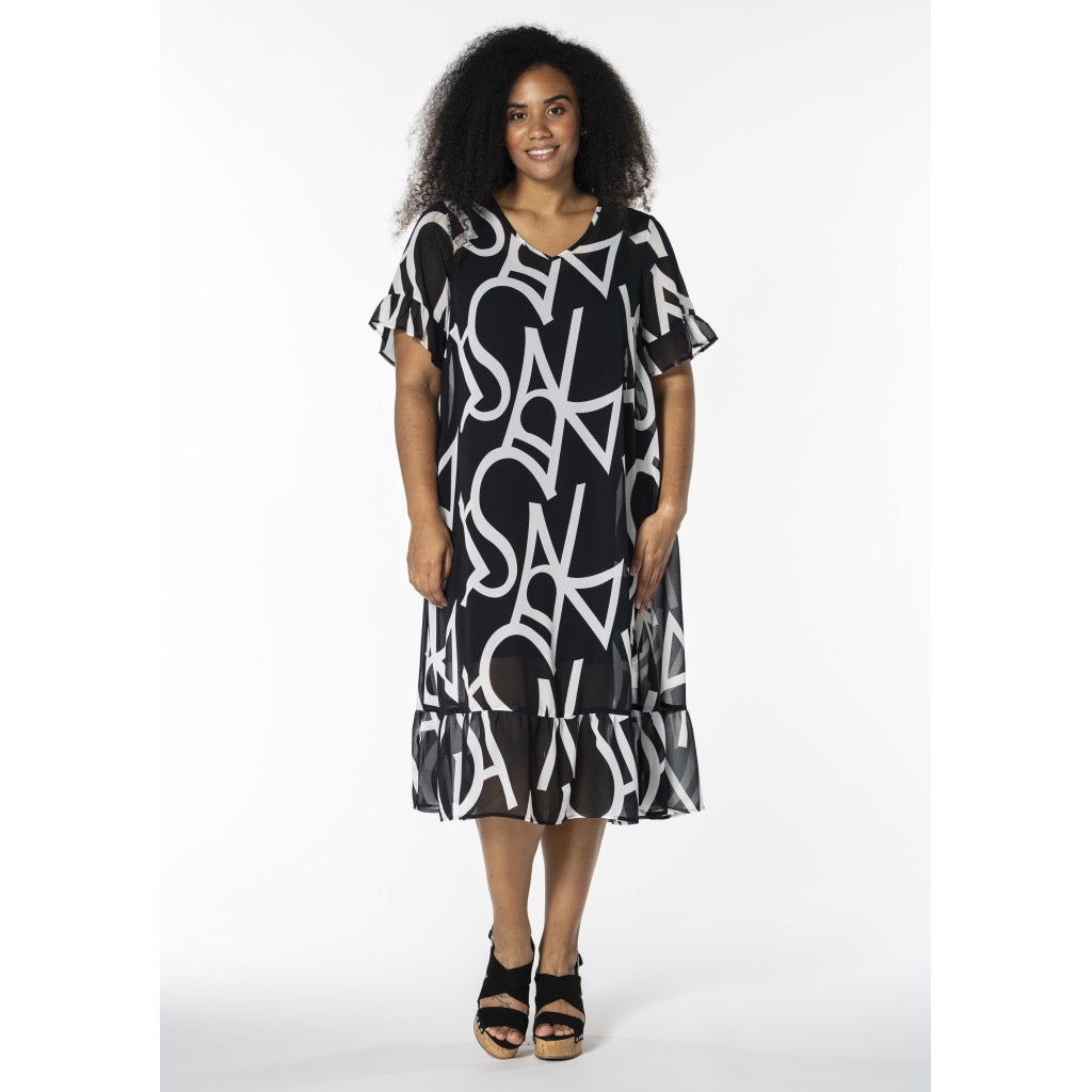 Studio Kleid Chiffon Überwurf schwarz weiß 42 44 46 48 50 52 54 56