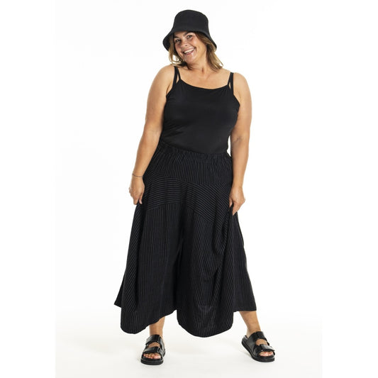 Gozzip Hose Hosenrock mit Streifen – weiter Schnitt & Gummibund – Viskose-Leinen42 44 46 48 50 52 54 56