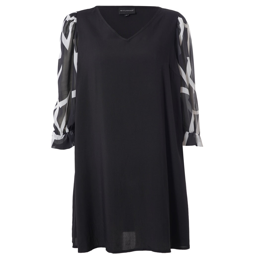 Studio Tunika Shirt schwarz mit Chiffonärmel 42 44 46 48 50 52 54 56