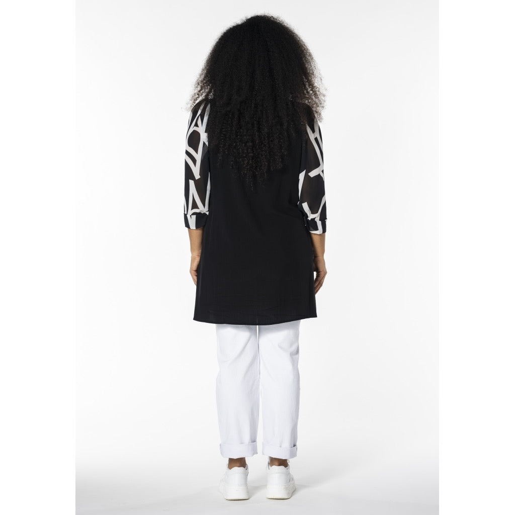 Studio Tunika Shirt schwarz mit Chiffonärmel 42 44 46 48 50 52 54 56