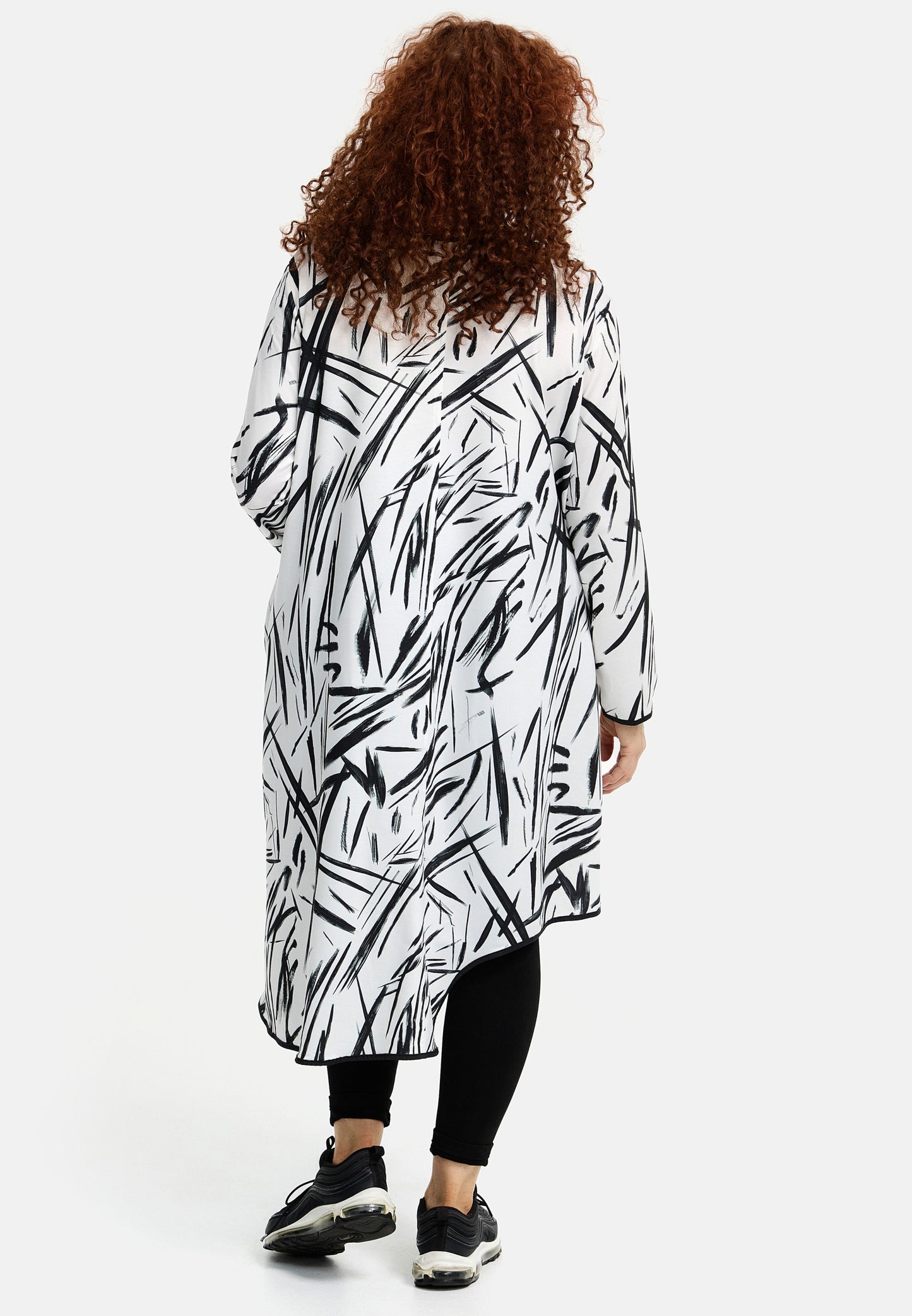 DYB Long Shirt A-Linie asymetrisch Weiß Print Schwarz 40 42 44 46 48 50 52 54 56