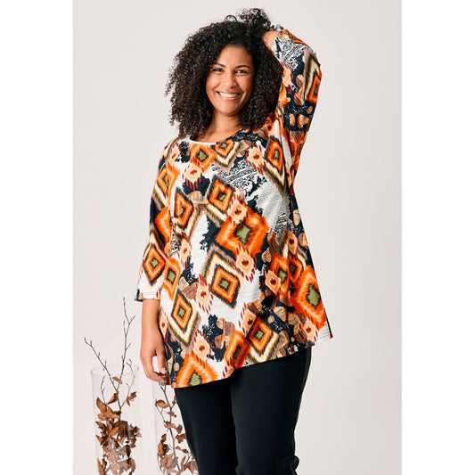 Chalou Shirt Tunika orange bunt gemustert A-Form 44 46 48 50 52 54 56 58 60