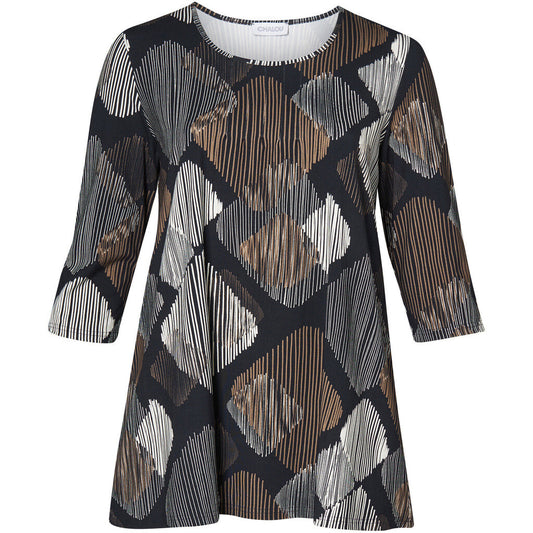 Chalou Shirt Tunika schwarz taupe braun A-Form 44 46 48 50 52 54 56 58 60