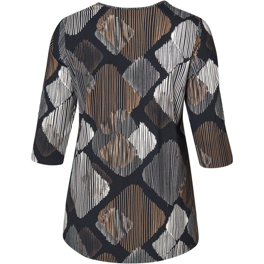 Chalou Shirt Tunika schwarz taupe braun A-Form 44 46 48 50 52 54 56 58 60