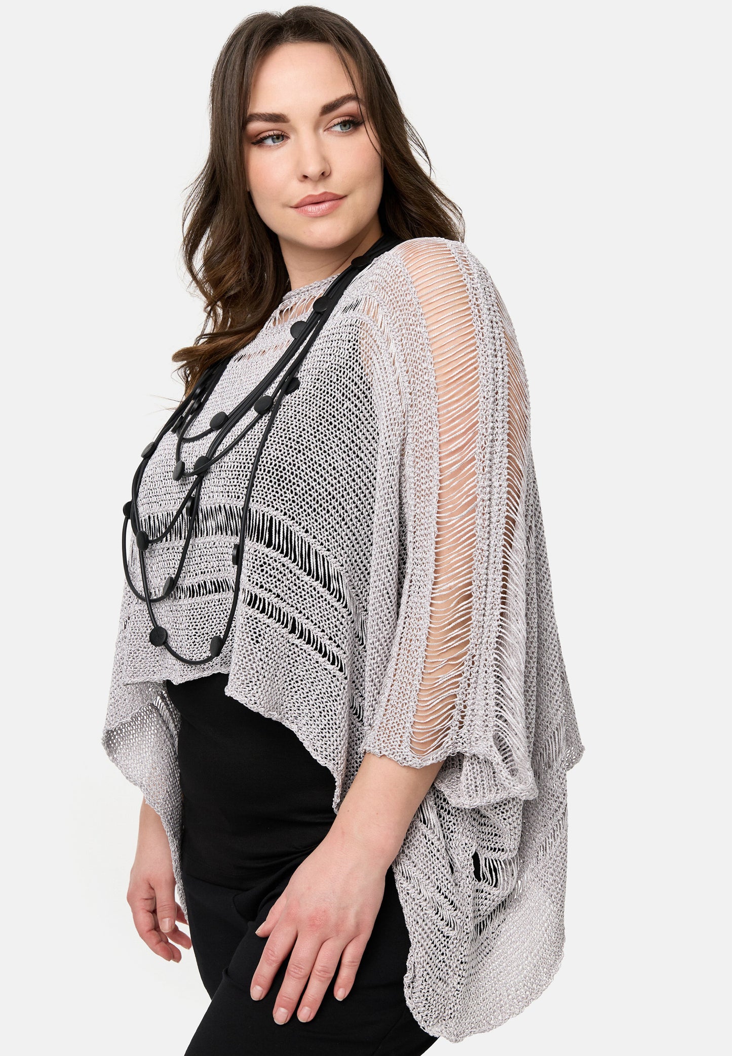 Amandine Stricküberwurf Pullover A2605 Grau Salz&Pfeffer Kastenform 42 44 46 48 50 52 54 56 58 60