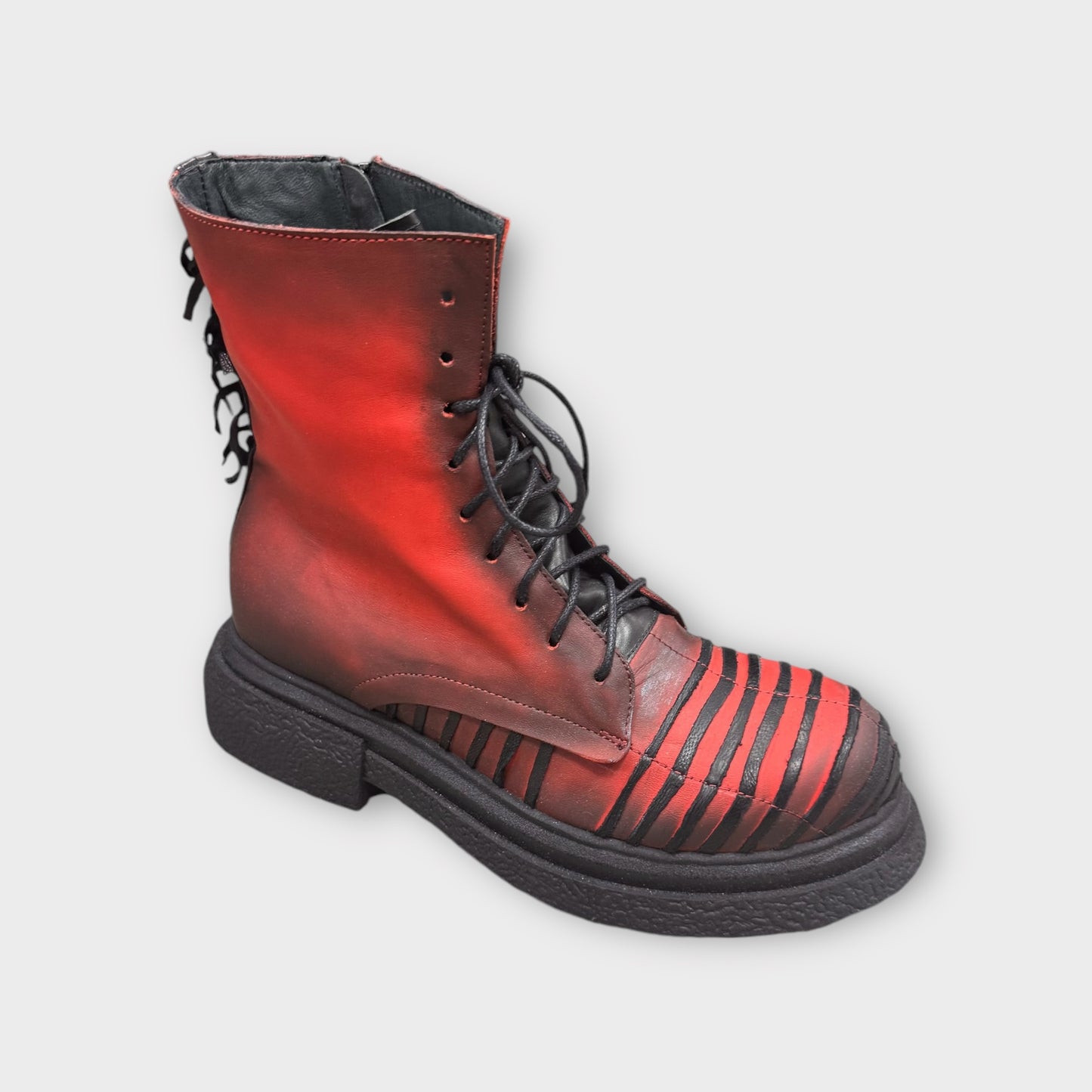 Papucei Schuhe rot schwarz Boots Stiefelette mit Fransen 38 39 40 41 42