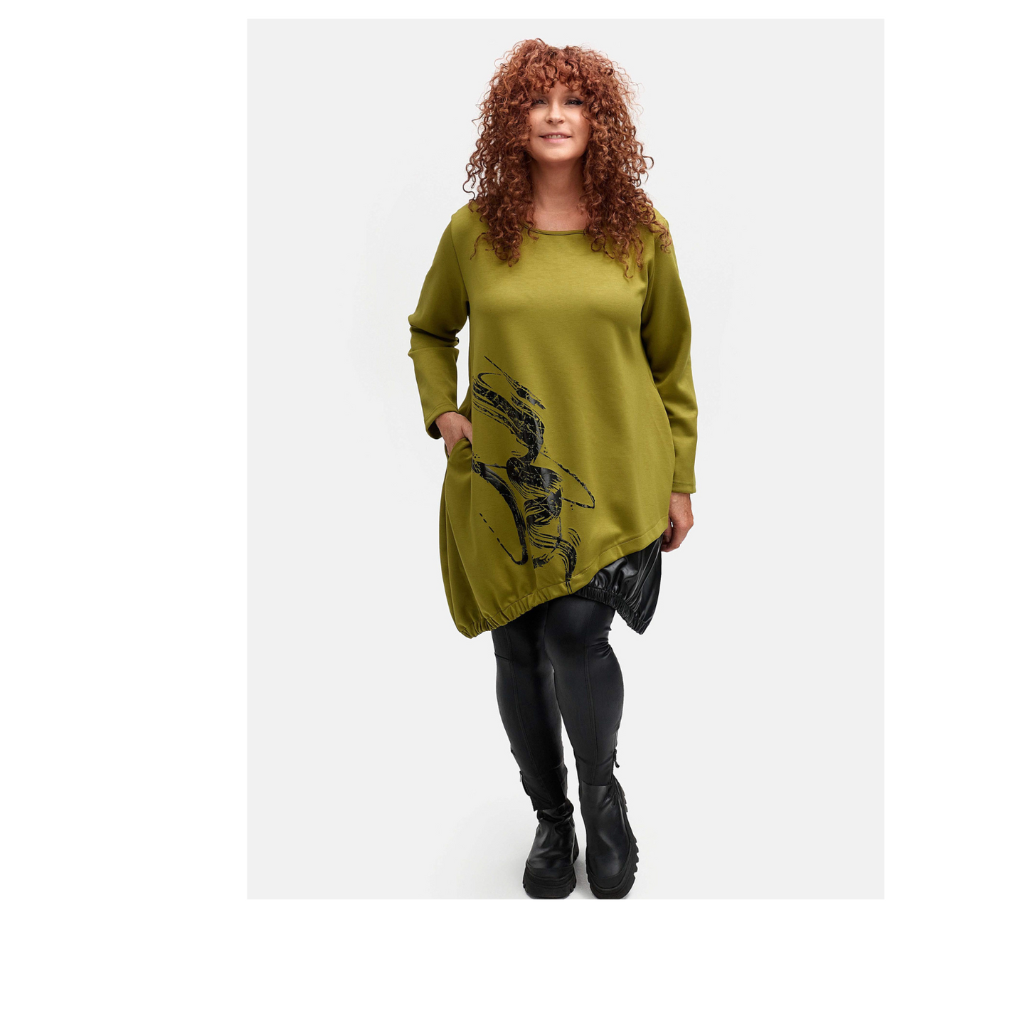 DYB Tunika Sunny Olive – ausgefallenes Design trifft Komfort 42 44 46 48 50 52 54 56