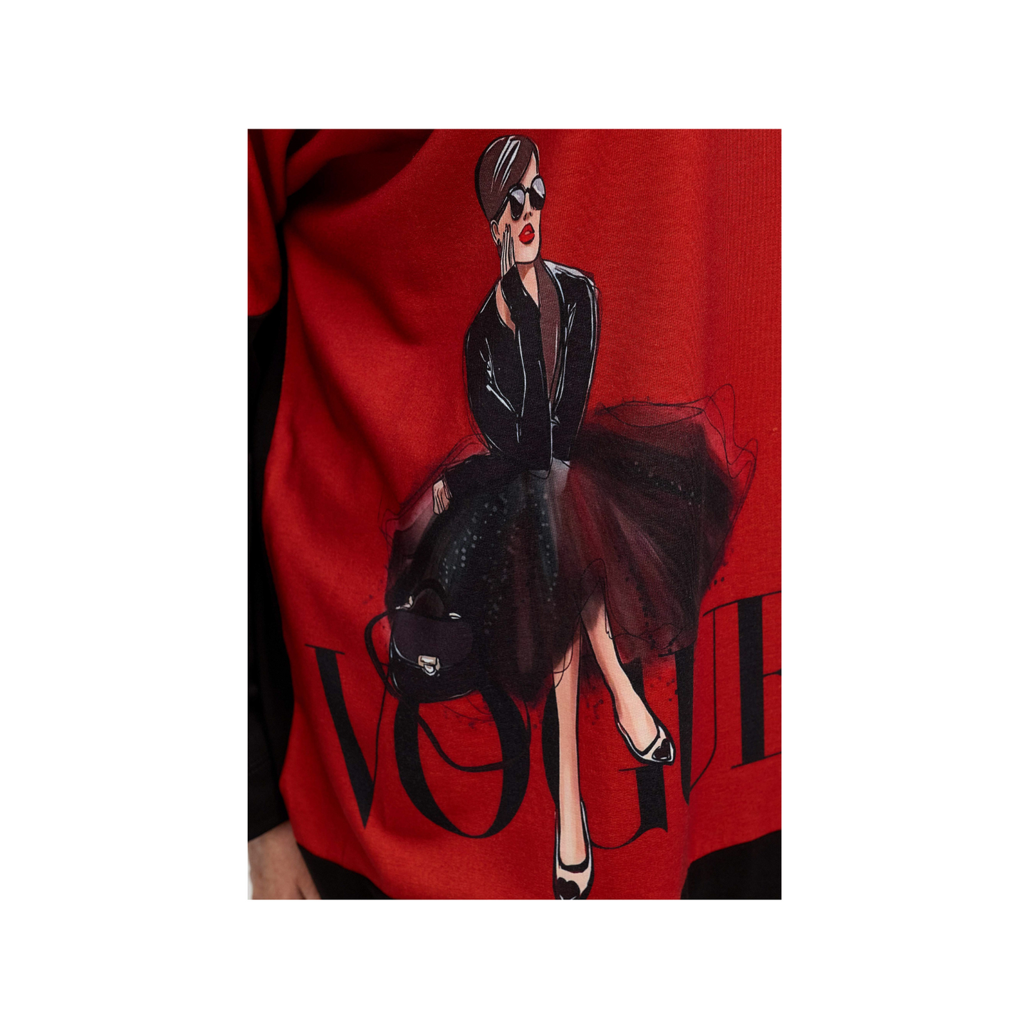 FRENZI Longshirt "VOGUE GIRL" in Red/Black – extravagant & oversized 44 46 48 50 52 54 56