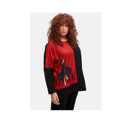 FRENZI Longshirt "VOGUE GIRL" in Red/Black – extravagant & oversized 44 46 48 50 52 54 56