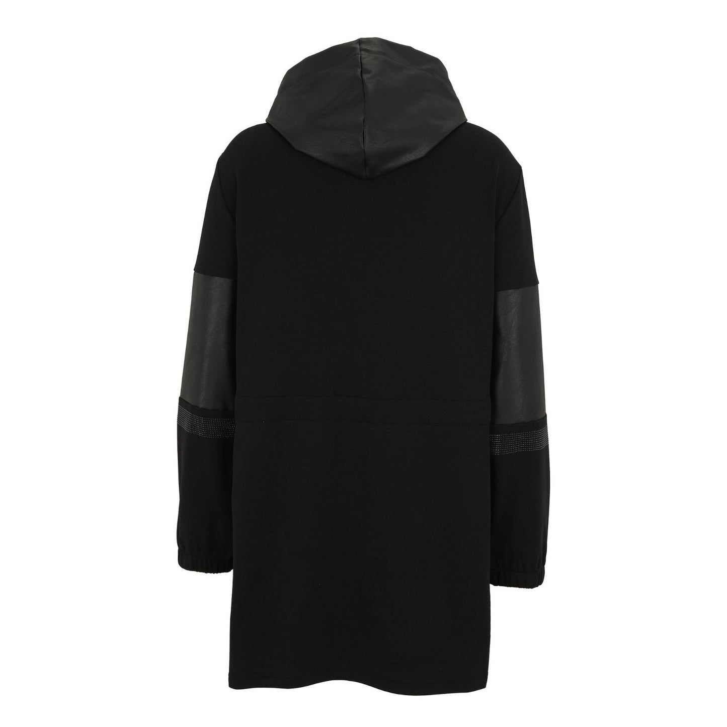 Doris Streich Longjacke Schwarz mit Kunstlederdetails – leicht & figurfreundlich