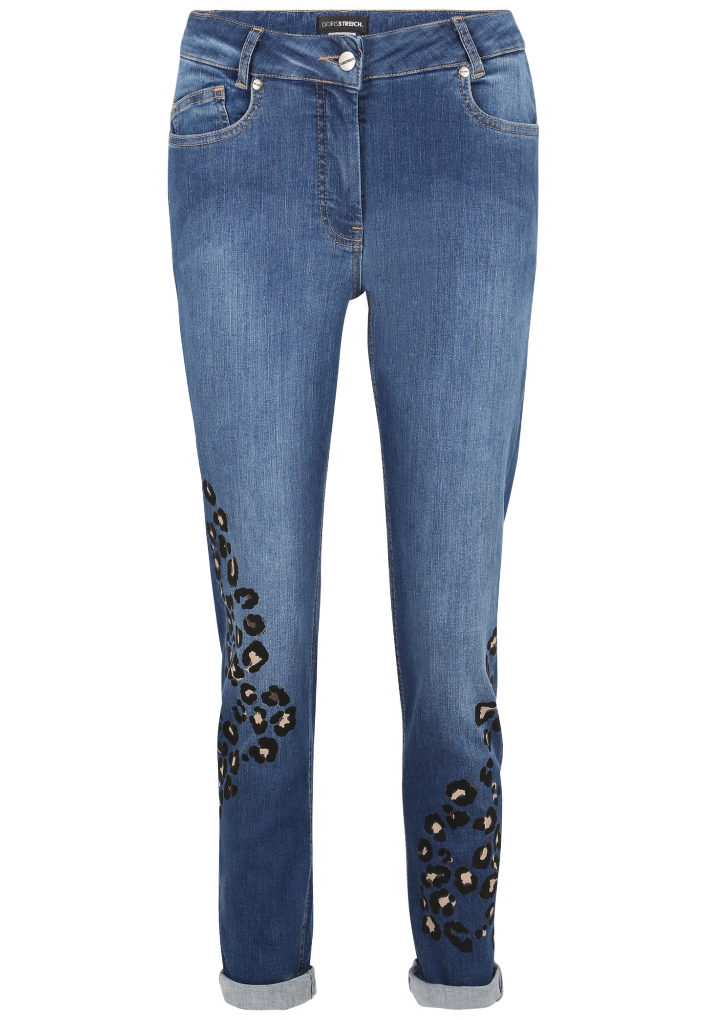 Doris Streich 5-pocket Jeans Hose mit Leo Motiv blau Gr 44 46 48 50 52 (Kopie)