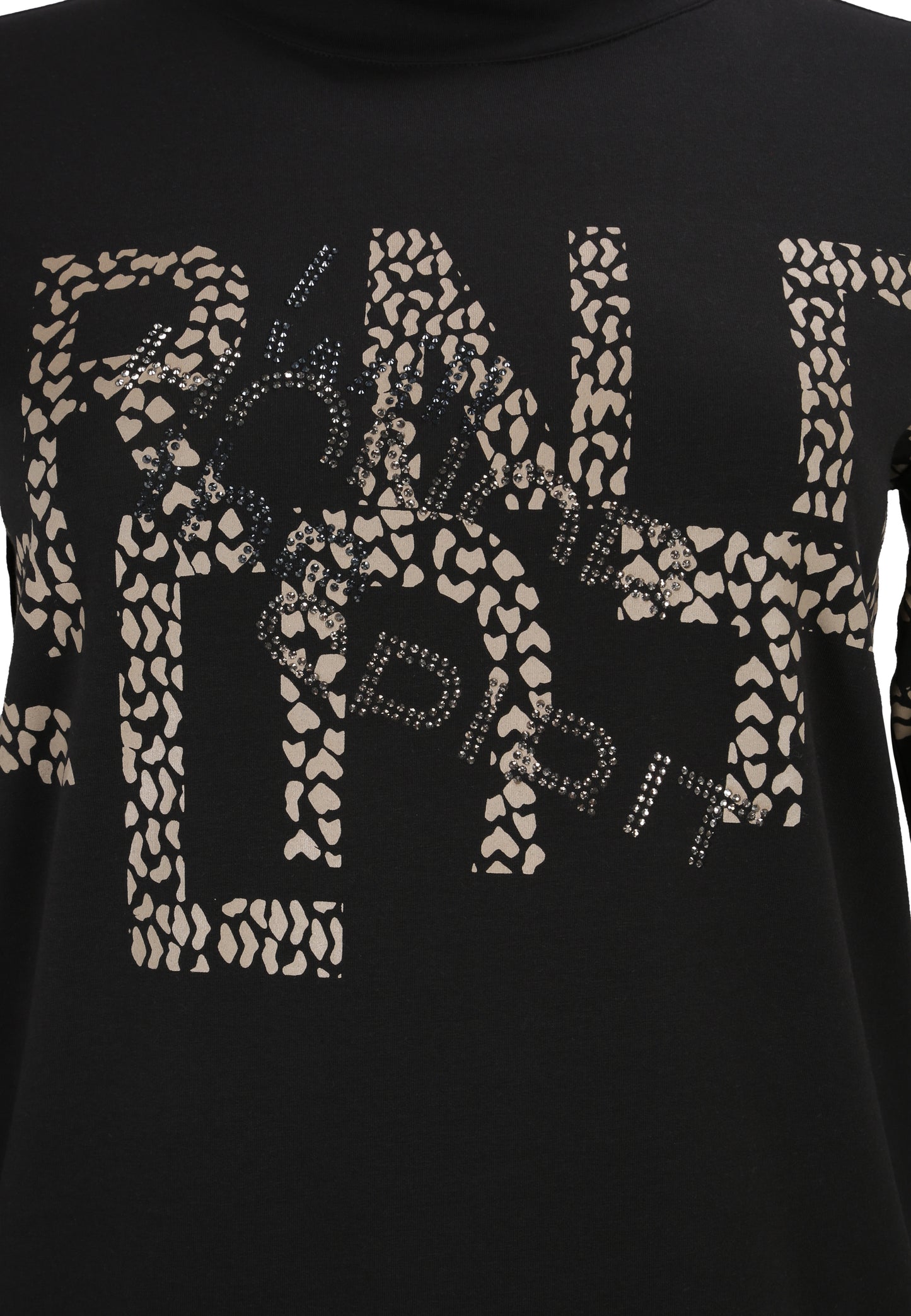 Doris Streich Sweatshirt mit Leo-Wording-Print und Glitzer-Details Langarm Schwarz Braun 46 - 56