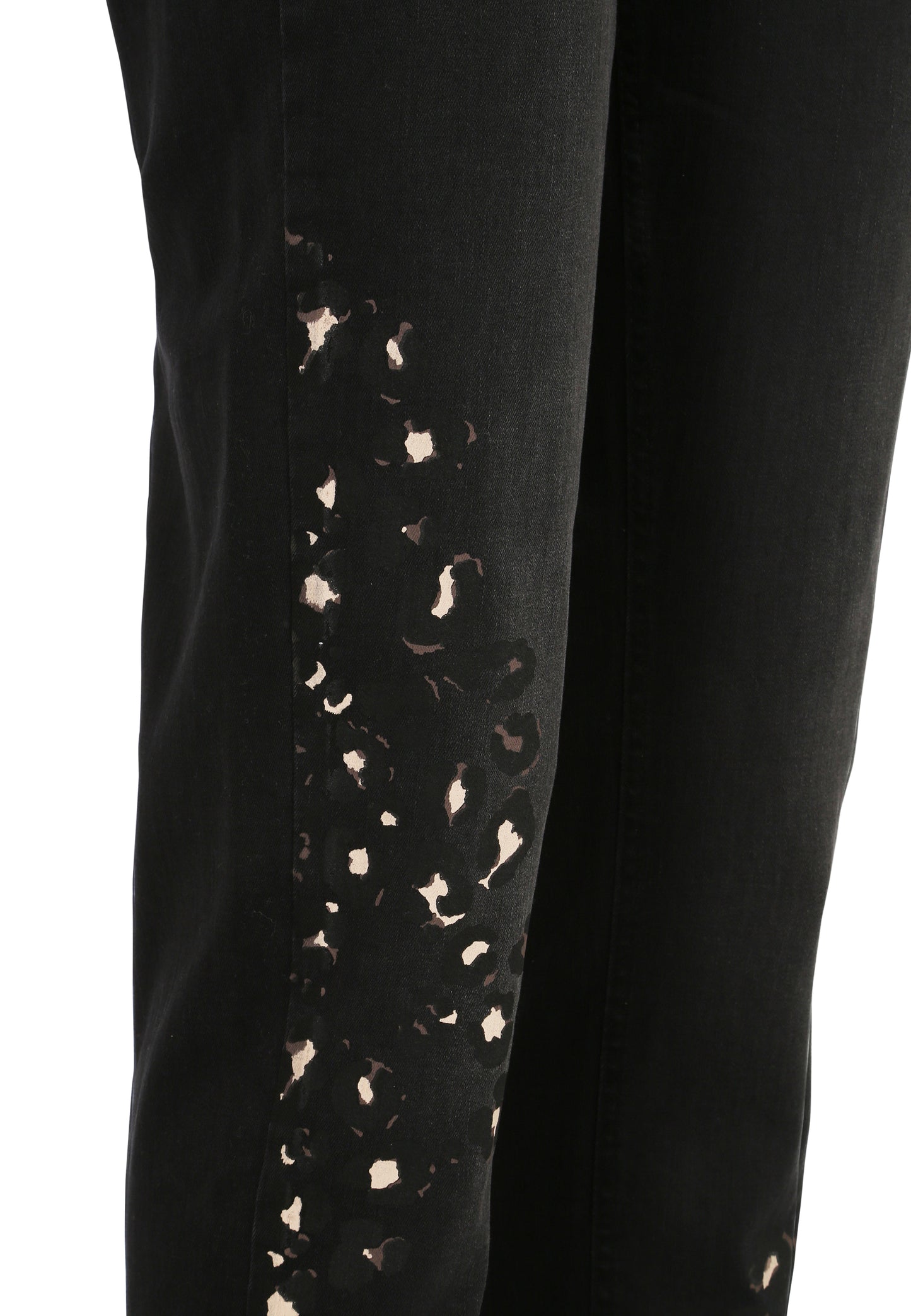 Doris Streich schwarze 5-pocket Jeans Hose mit Leo Motiv grau Gr 44 - 52