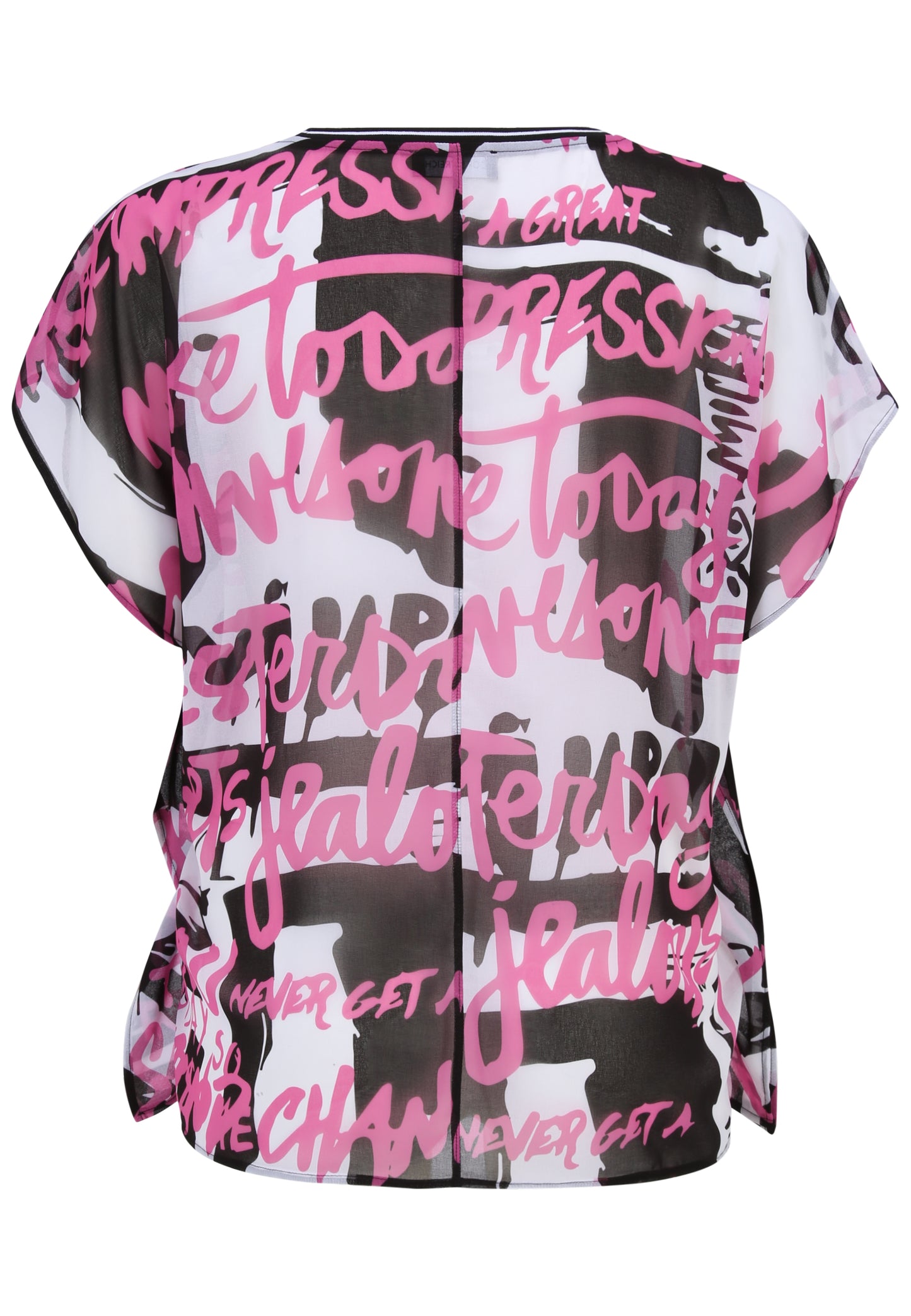 Doris Streich Überwurf-Bluse aus transparentem Chiffon mit Grafik-Print Schwarz Weiß Pink Bunt 46 48 50 52 54 56
