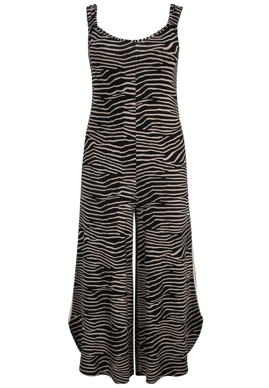 Doris Streich Jumpsuit mit Schwarz Taupe Zebra-Print aus Jersey Gr 44 46 48 50 52 54