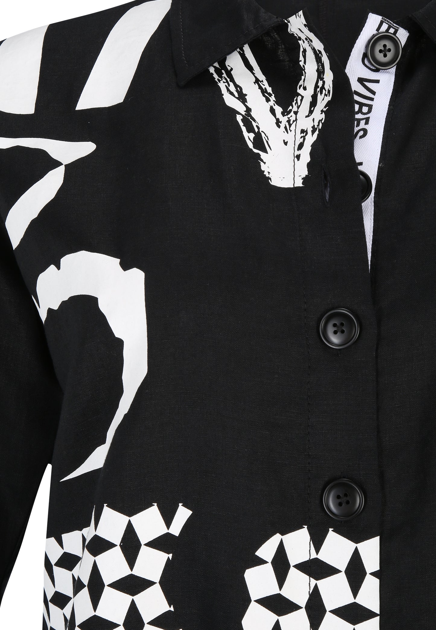 Doris Streich Leinen-Bluse Motivprint Schwarz Weiß große Größen – Nickis XXL Fashion – Ansicht 3