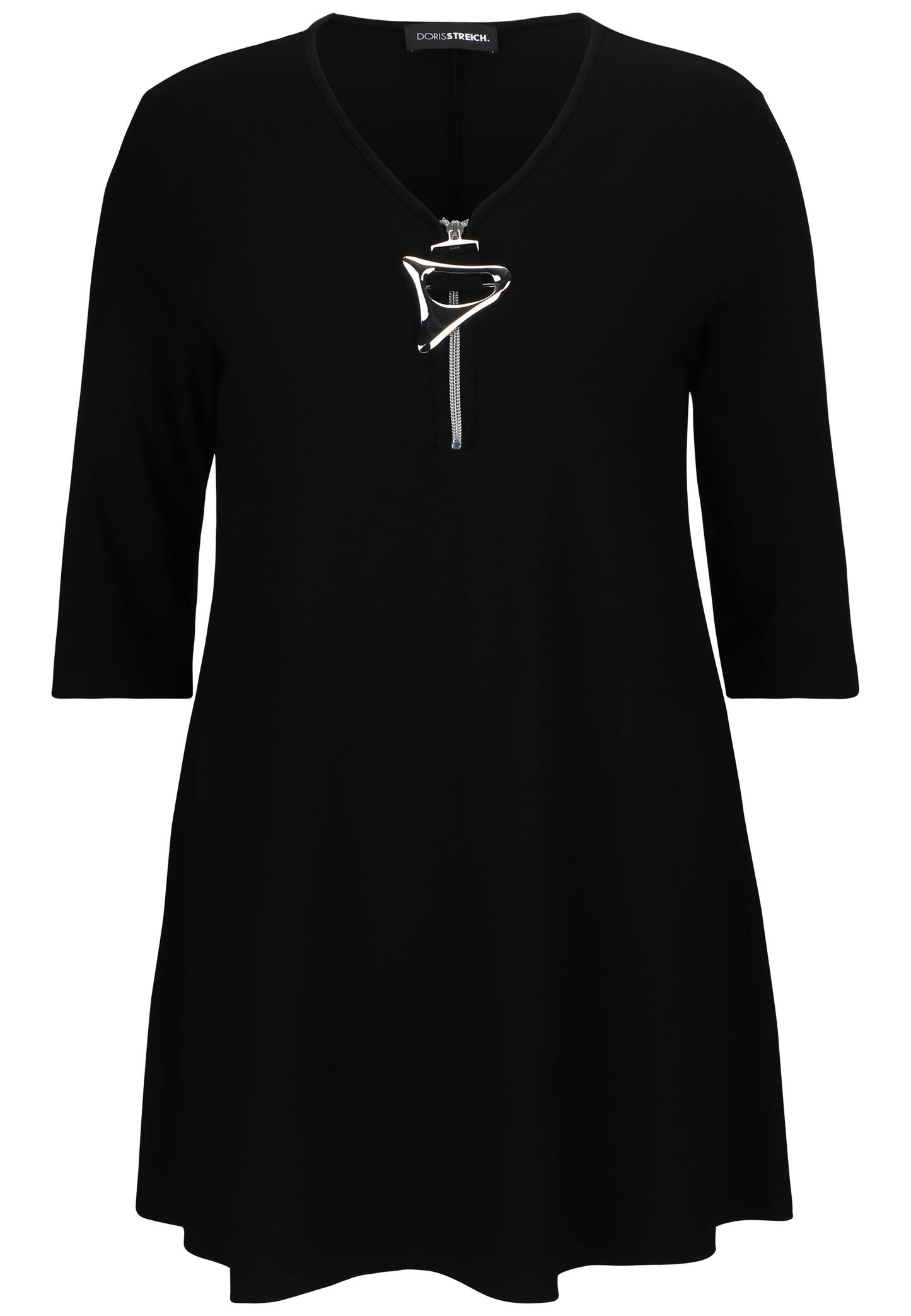 Doris Streich Long-Shirt mit Reißverschluss und 3/4-Arm Schwarz 44 46 48 50 52 54 56