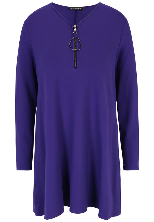 Doris Streich Long-Shirt Lila mit dekorativem Anhänger am Zipper 44 46 48 50 52 54 56