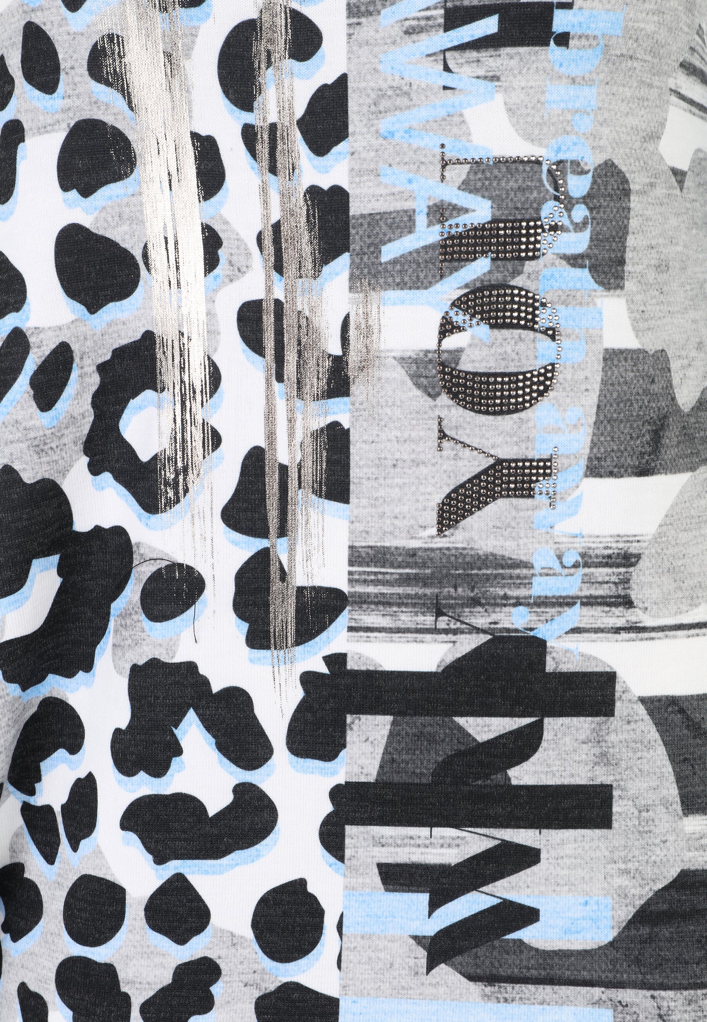 Doris Streich Shirt Pulli Kragen Animal blau grau Gr 52 - 54