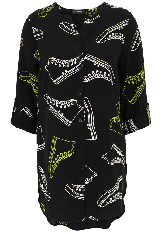Doris Streich Bluse Schwarz mit Schuhmotiven GR. 44 46 48 50 52 54 56