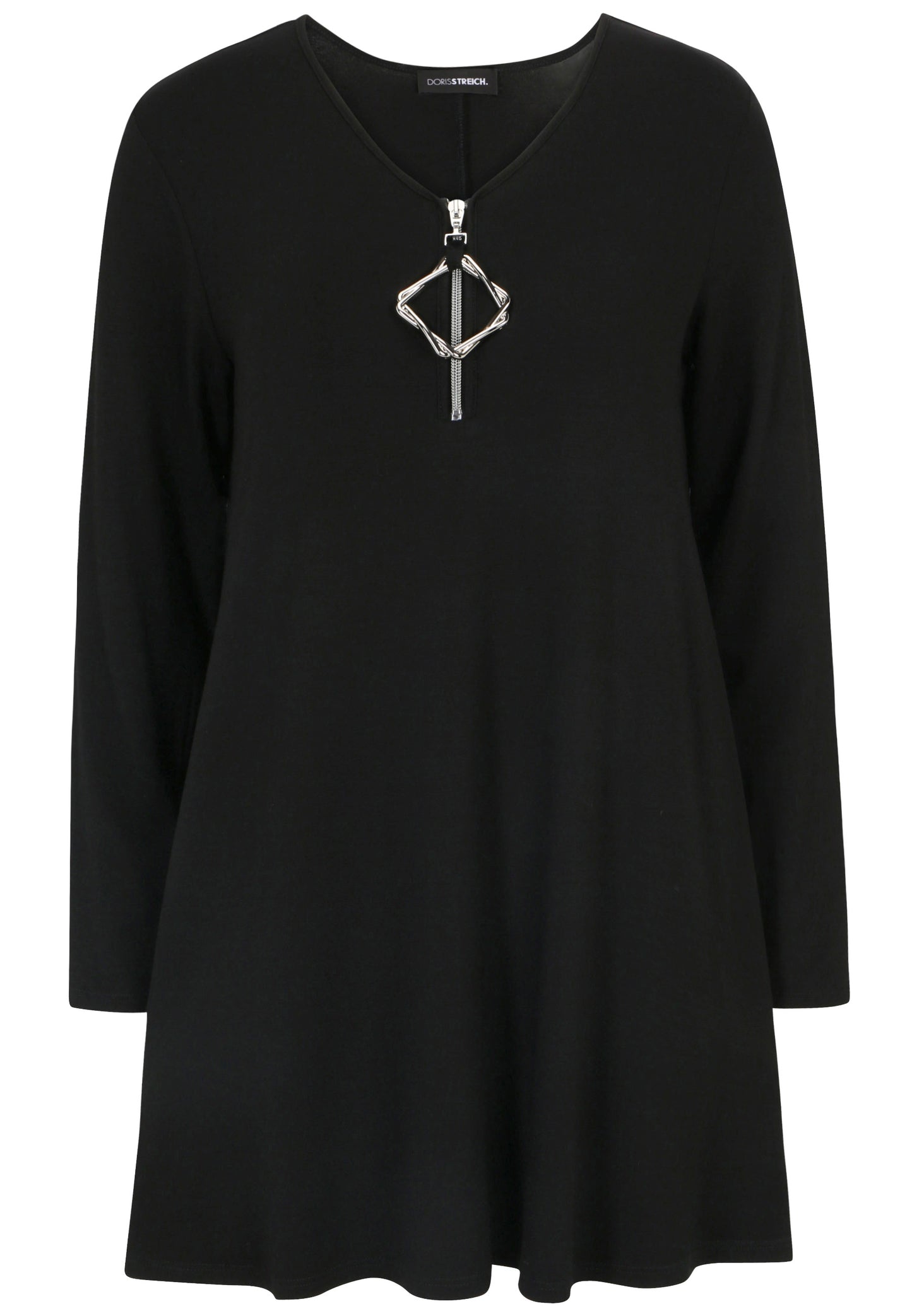 Doris Streich Long-Shirt schwarz mit dekorativem Reißverschluss 44 46 48 50 52 54 56