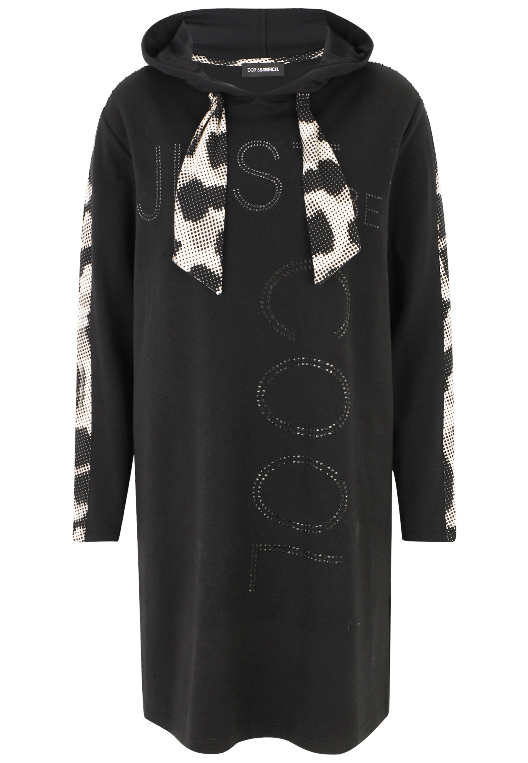 Doris Streich Long-Sweatshirt mit Hoody schwarz mit Leo-Einsätze 44 46 48 50 52 54 56