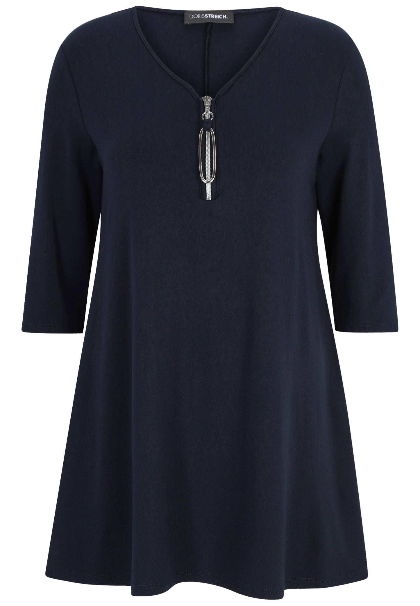 Doris Streich Long-Shirt schwarz & marine mit dekorativem Anhänger am Zipper 44 46 48 50 52 54 56