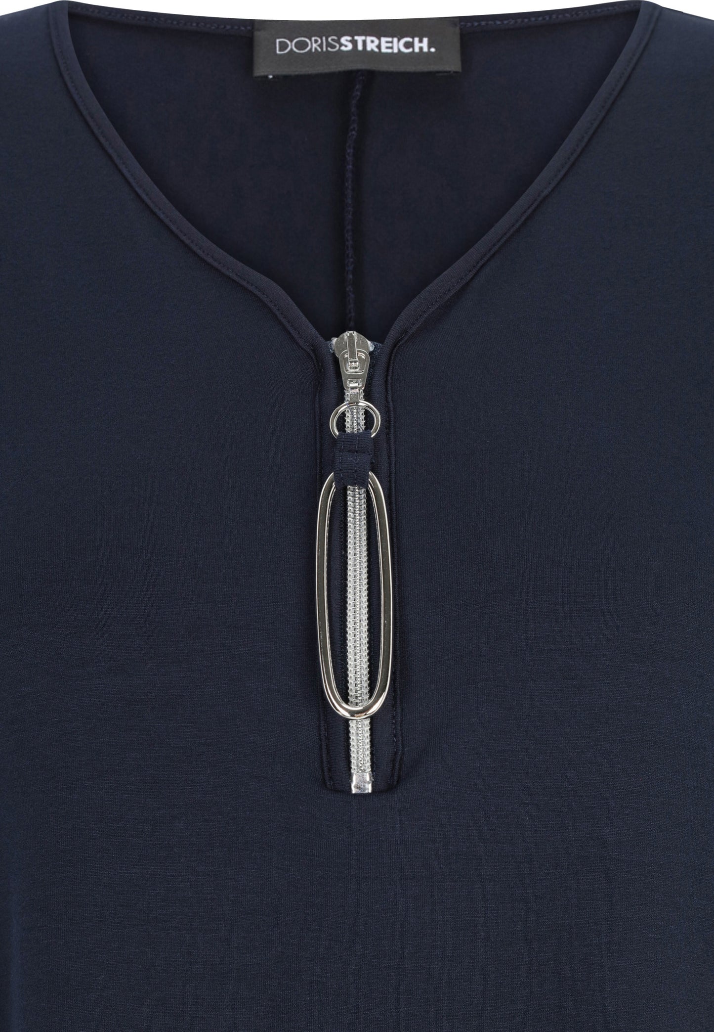 Doris Streich Long-Shirt schwarz & marine mit dekorativem Anhänger am Zipper 44 46 48 50 52 54 56