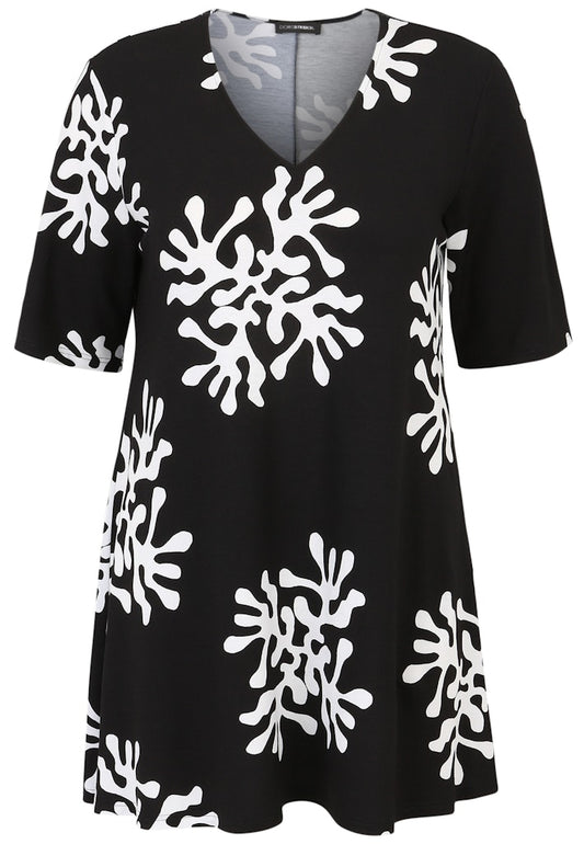 Doris Streich Shirt A-Form V-Ausschnitt schwarz weiß 44 46 48 50 52 54 56