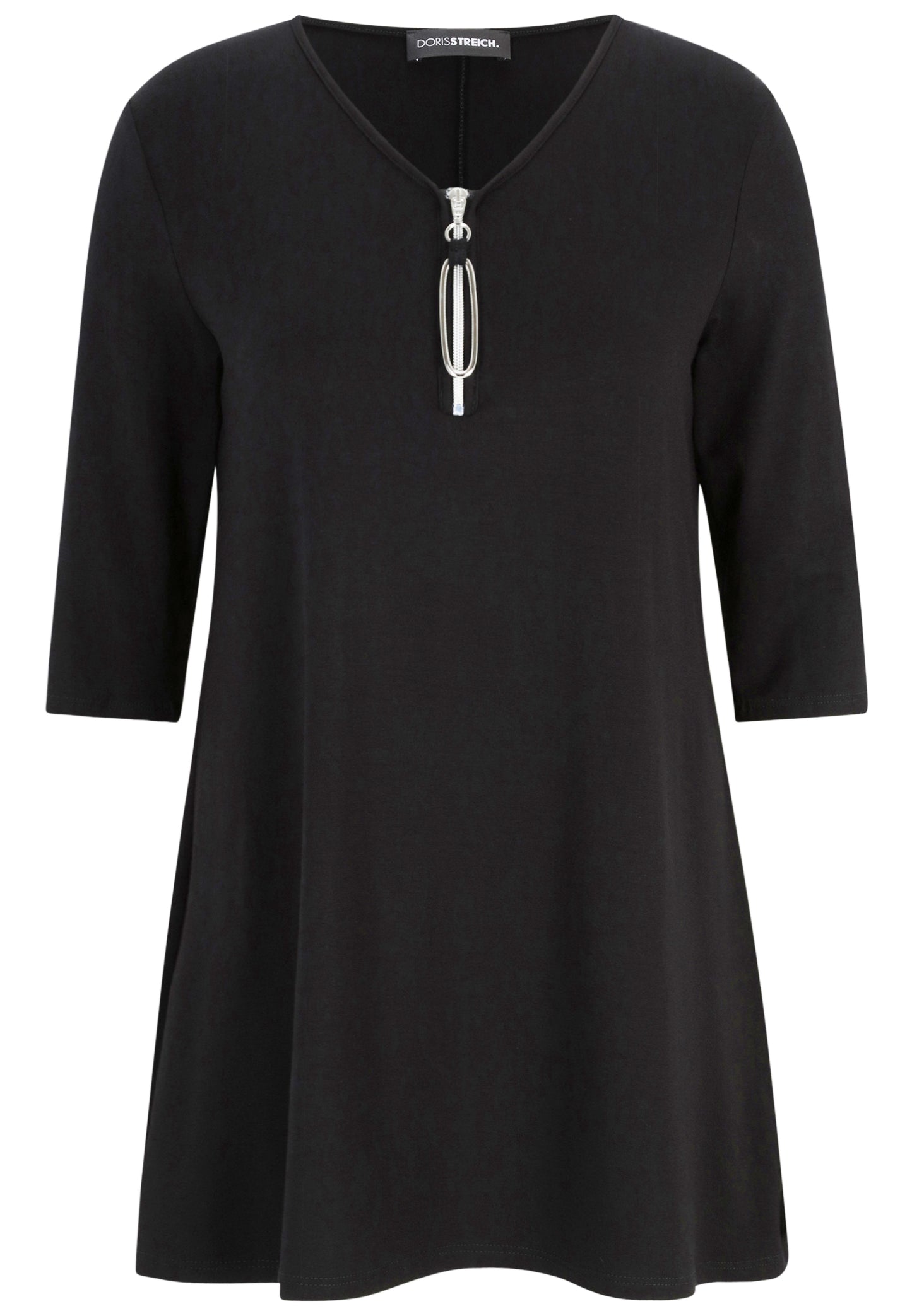 Doris Streich Long-Shirt schwarz & marine mit dekorativem Anhänger am Zipper 44 46 48 50 52 54 56